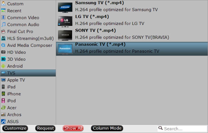 Output Panasonic 4K TV preset file format
